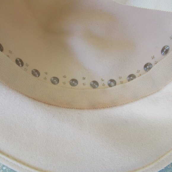 VTG Adolfo II NY Paris Felt Studded Embellished Fedora Hat Ivory S/M 22 inches main image 5